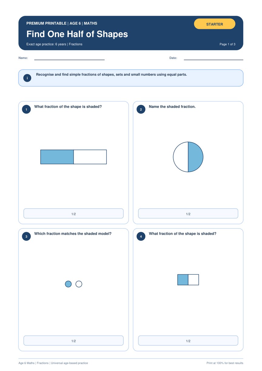 Find One Half of Shapes worksheet preview