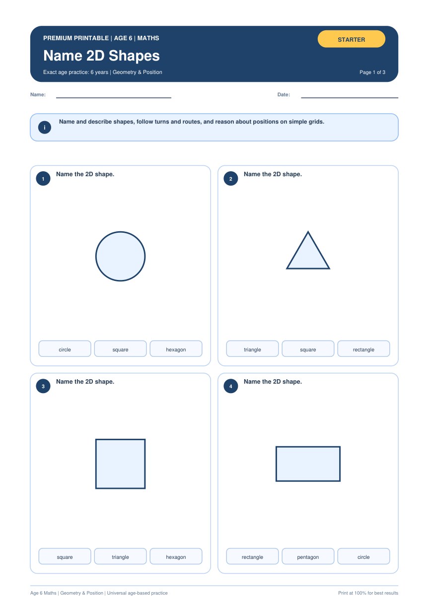 Name 2D Shapes worksheet preview