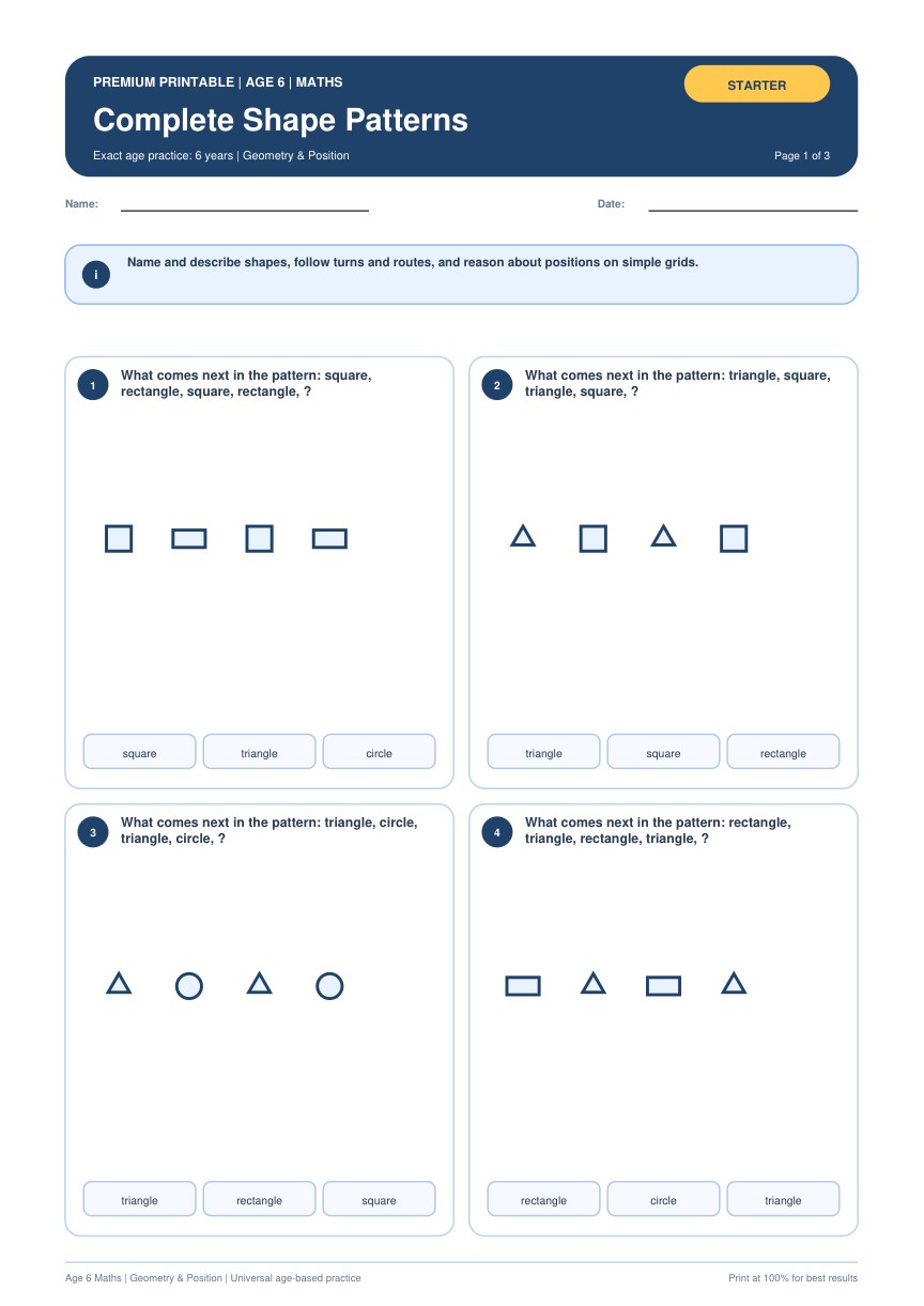 Complete Shape Patterns worksheet preview