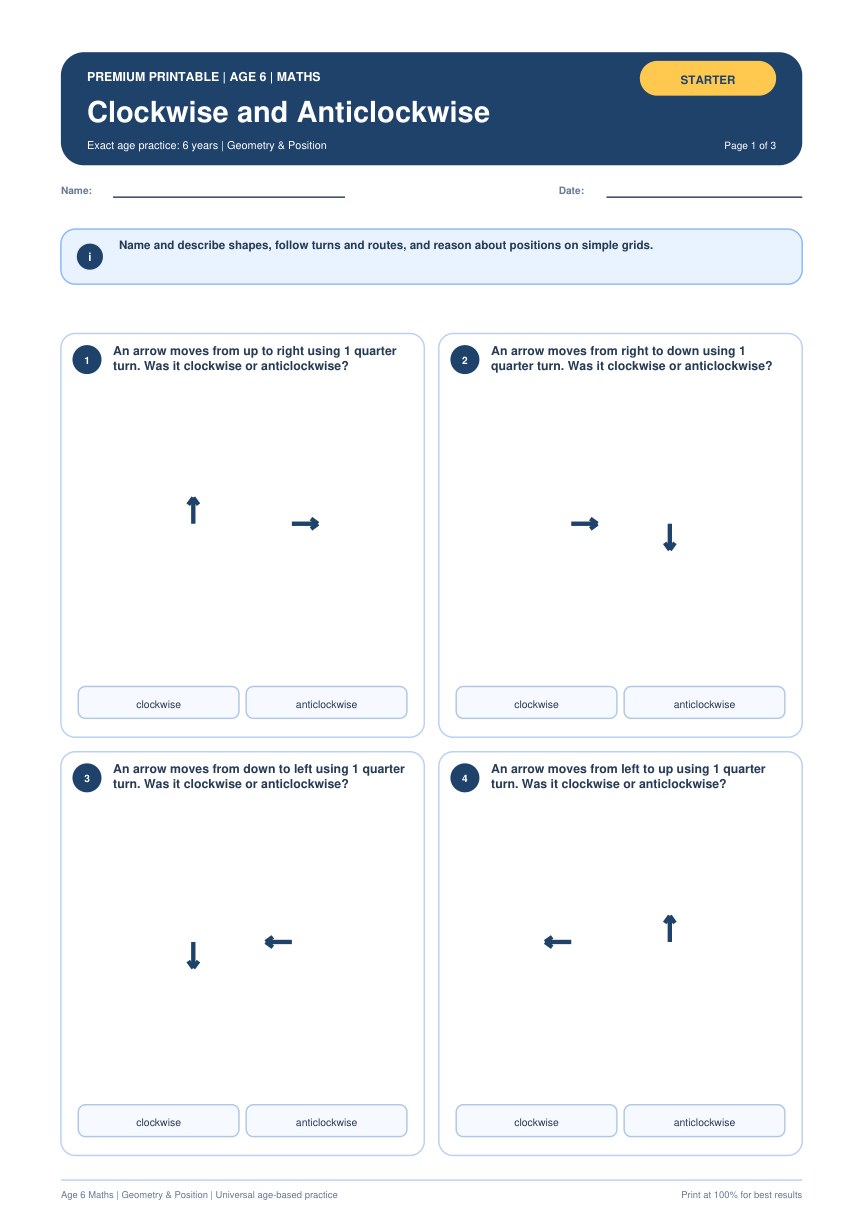 Clockwise and Anticlockwise worksheet preview