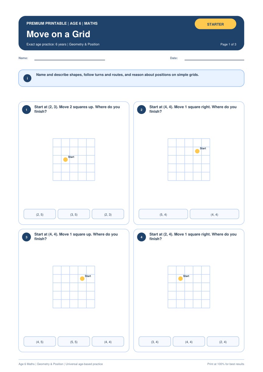 Move on a Grid worksheet preview