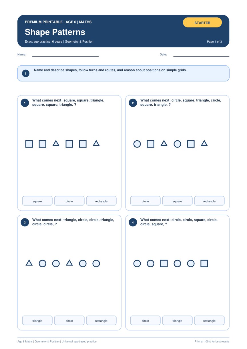 Shape Patterns worksheet preview