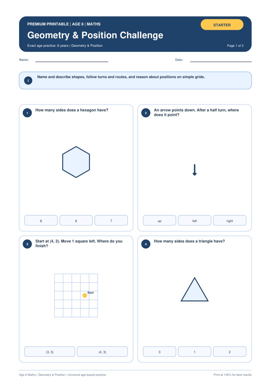 Geometry & Position Challenge worksheet preview