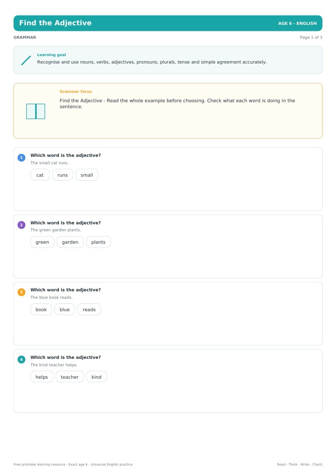 Find the Adjective worksheet preview