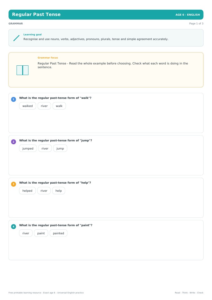 Regular Past Tense worksheet preview
