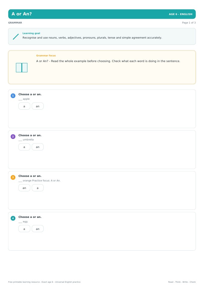 A or An? worksheet preview