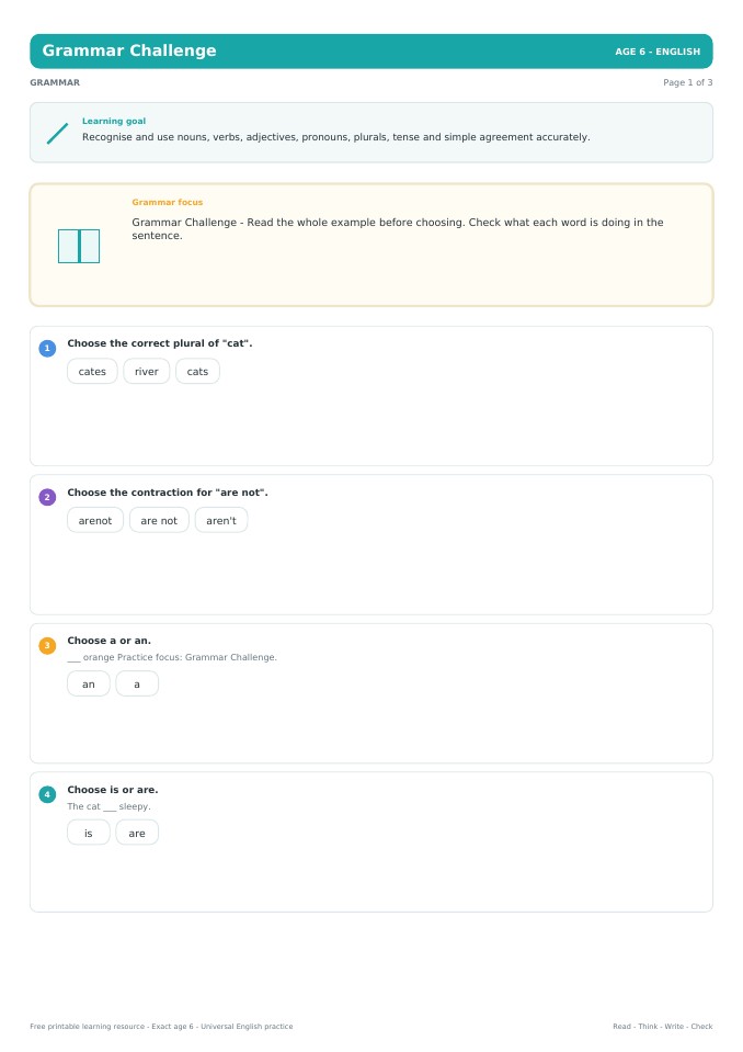 Grammar Challenge worksheet preview