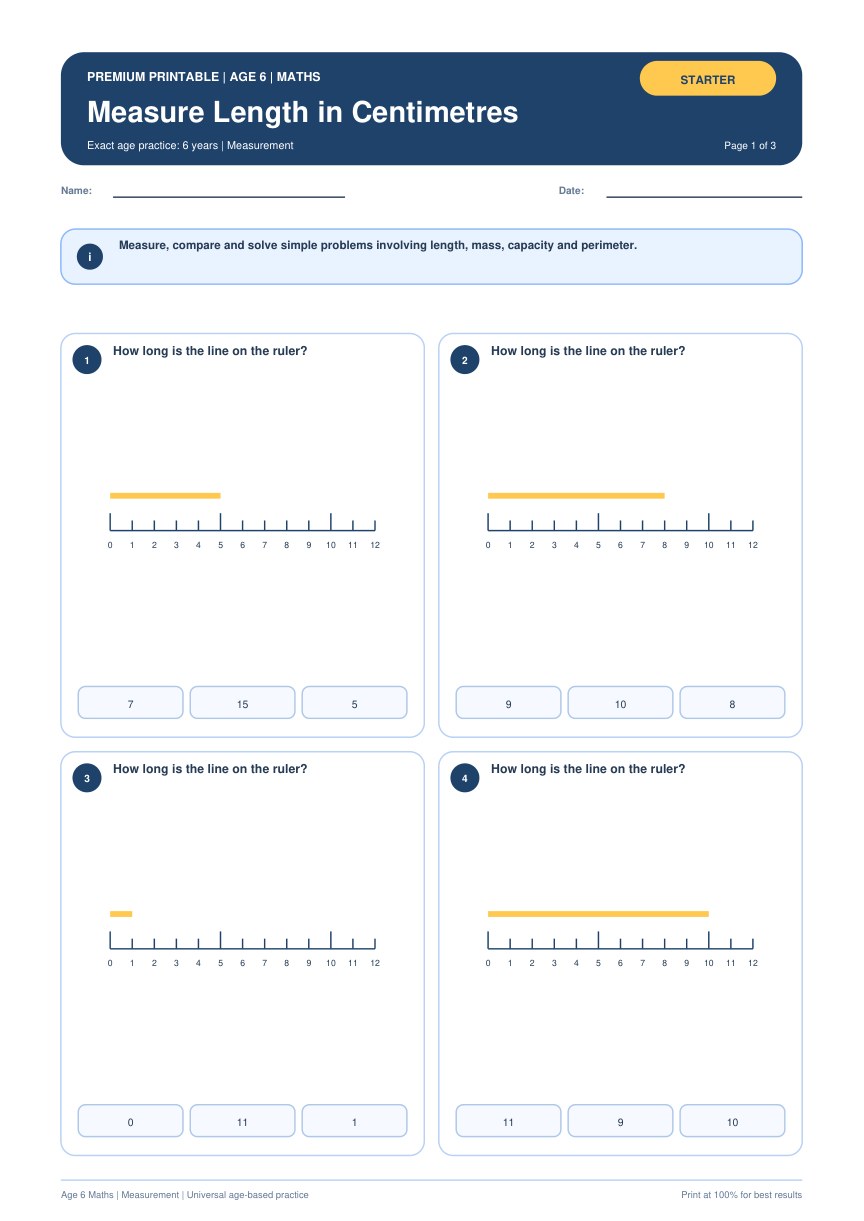 Measure Length in Centimetres worksheet preview