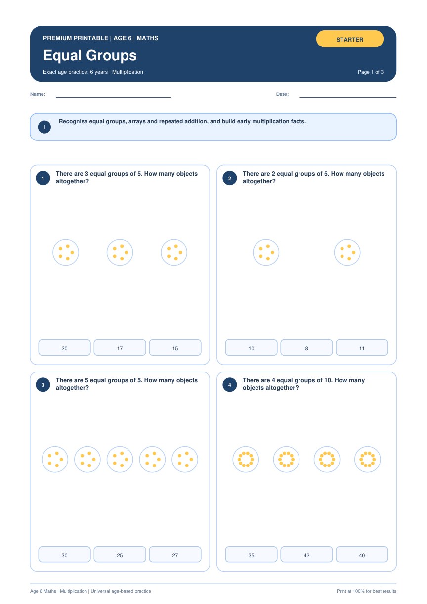 Equal Groups worksheet preview