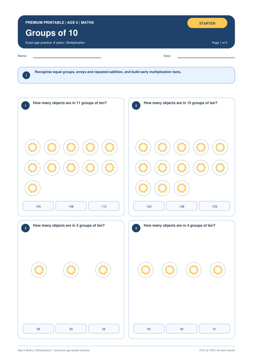 Groups of 10 worksheet preview