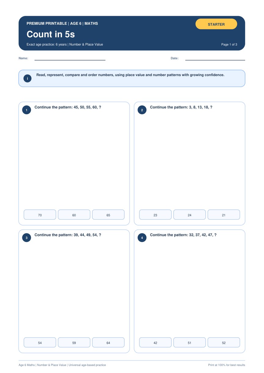 Count in 5s worksheet preview