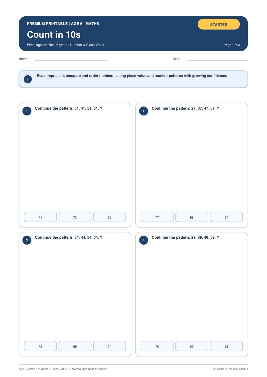 Count in 10s worksheet preview