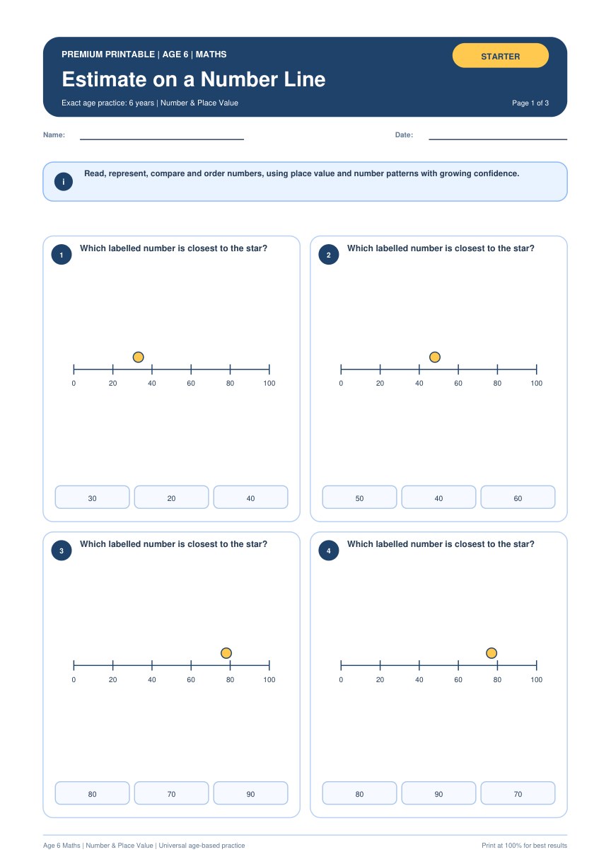 Estimate on a Number Line worksheet preview