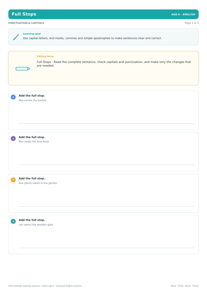Full Stops worksheet preview