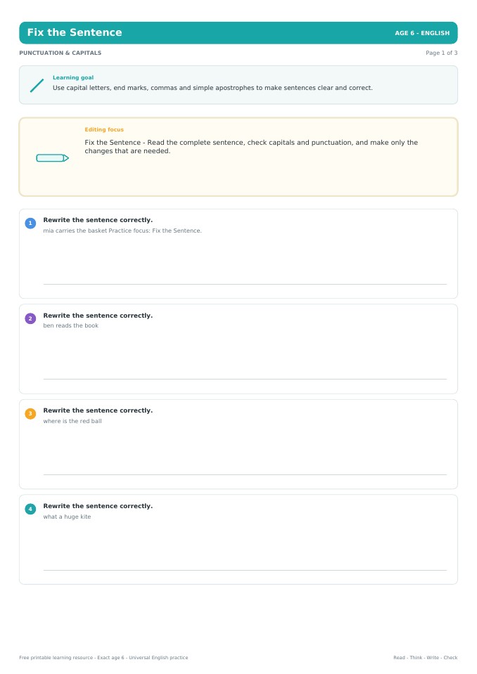 Fix the Sentence worksheet preview