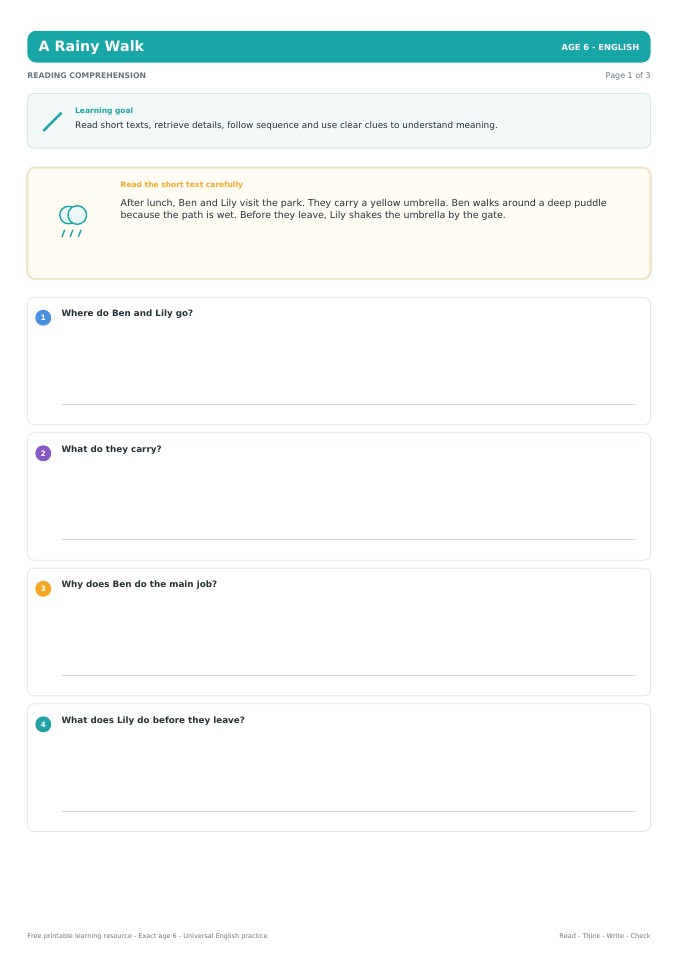 A Rainy Walk worksheet preview