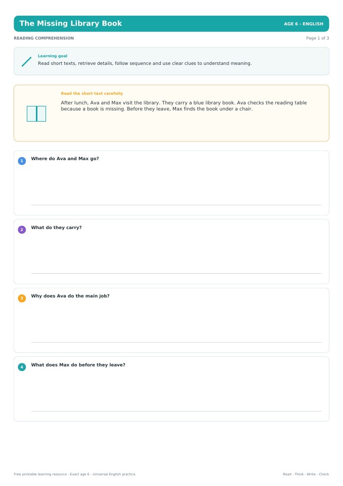 The Missing Library Book worksheet preview