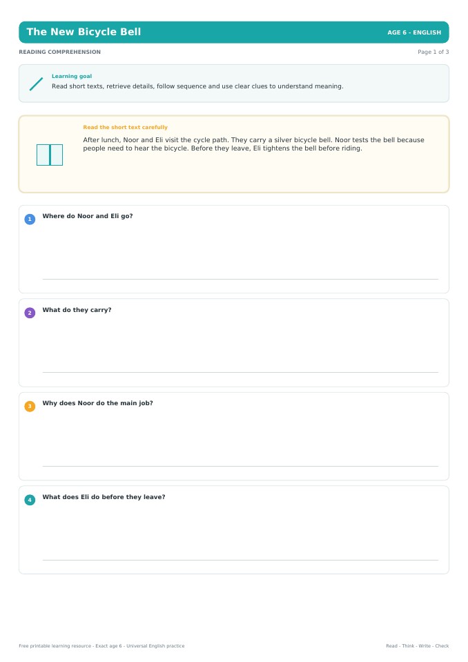 The New Bicycle Bell worksheet preview