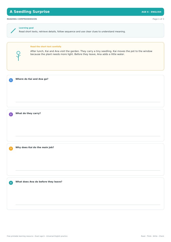 A Seedling Surprise worksheet preview