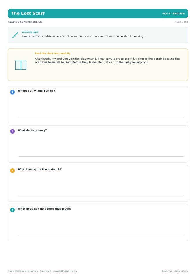 The Lost Scarf worksheet preview