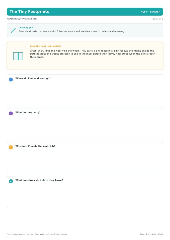The Tiny Footprints worksheet preview