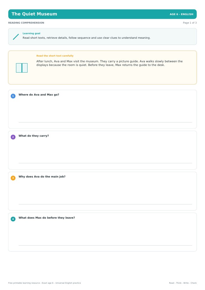 The Quiet Museum worksheet preview