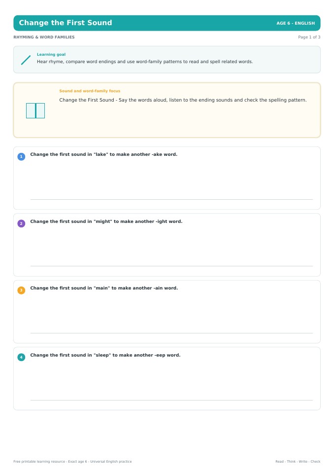 Change the First Sound worksheet preview