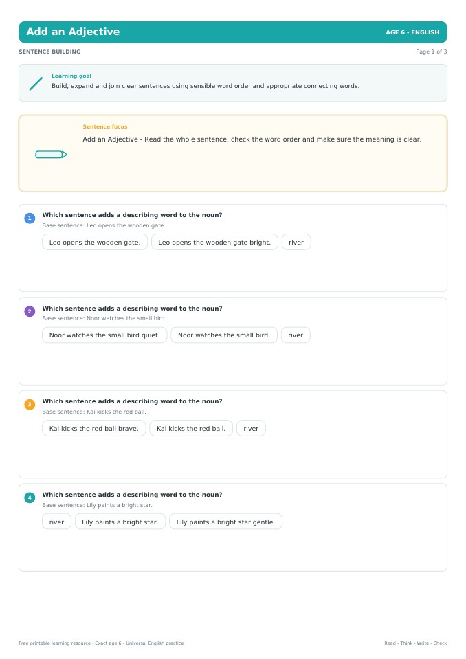 Add an Adjective worksheet preview