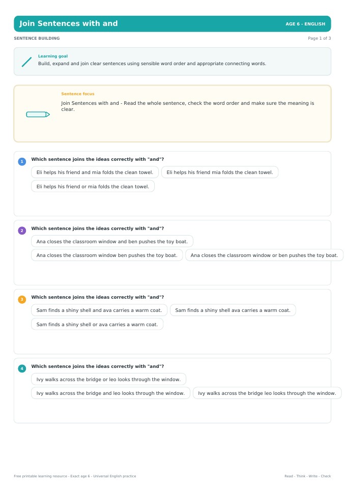 Join Sentences with and worksheet preview