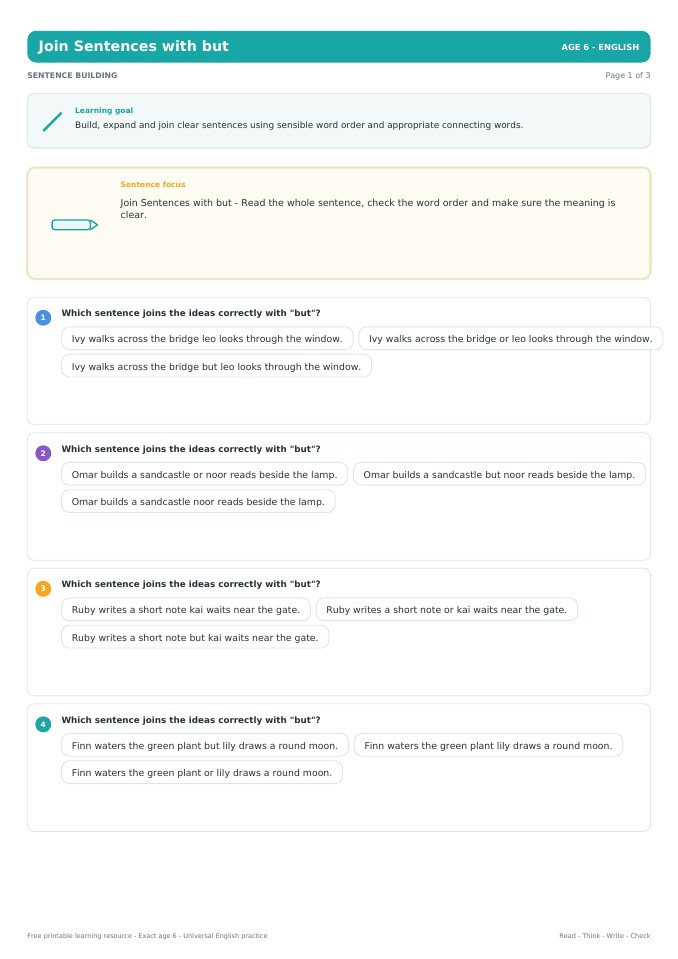 Join Sentences with but worksheet preview