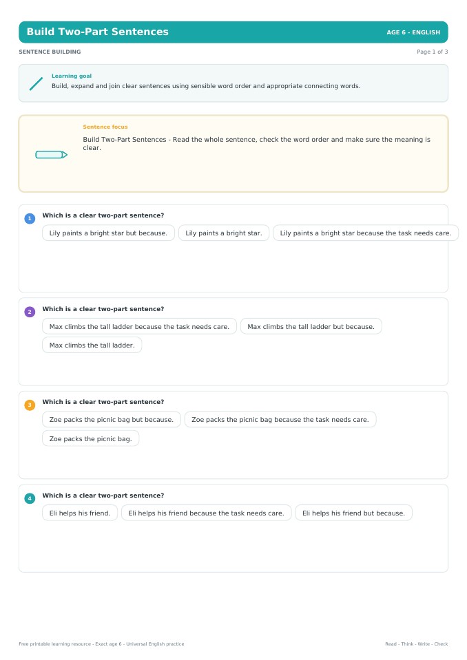 Build Two-Part Sentences worksheet preview