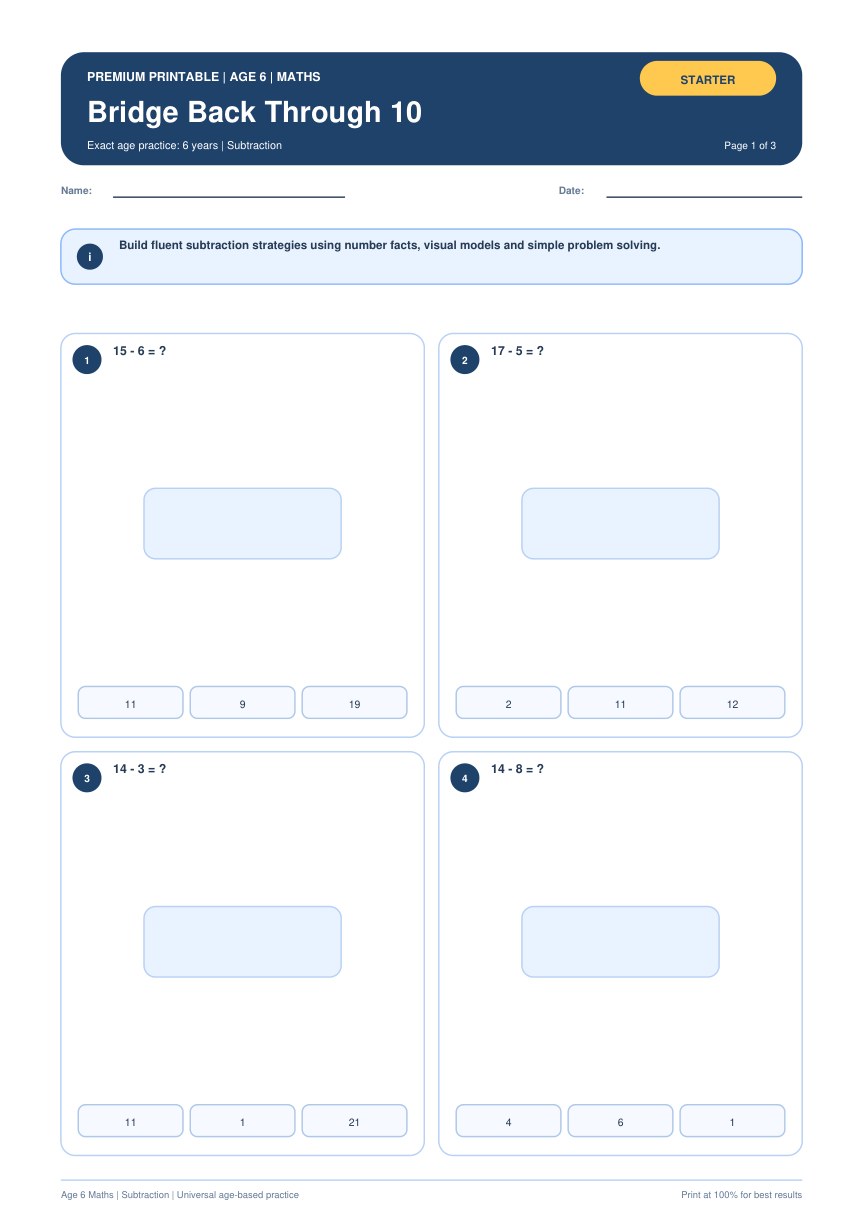 Bridge Back Through 10 worksheet preview