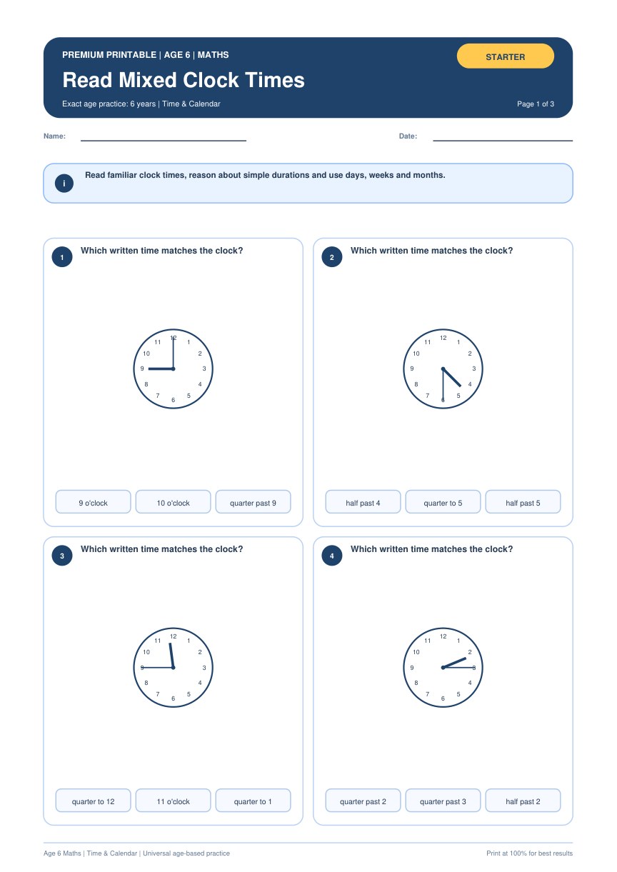 Read Mixed Clock Times worksheet preview
