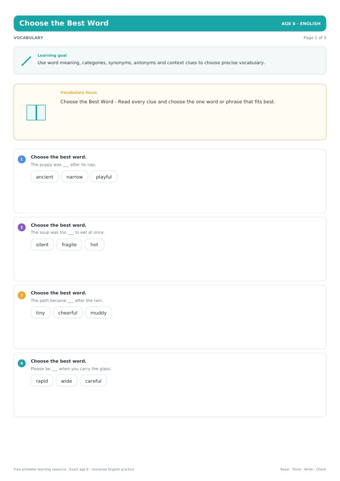 Choose the Best Word worksheet preview