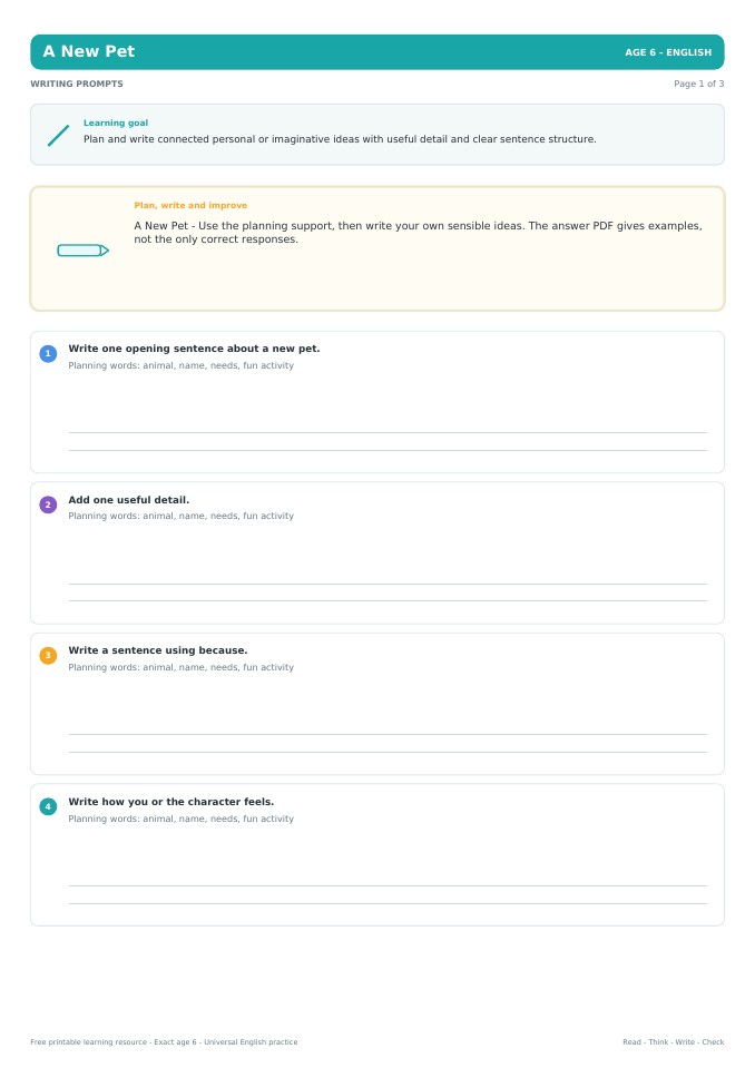 A New Pet worksheet preview