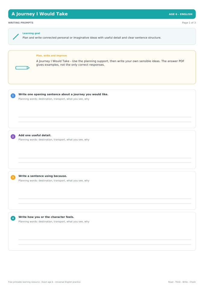 A Journey I Would Take worksheet preview