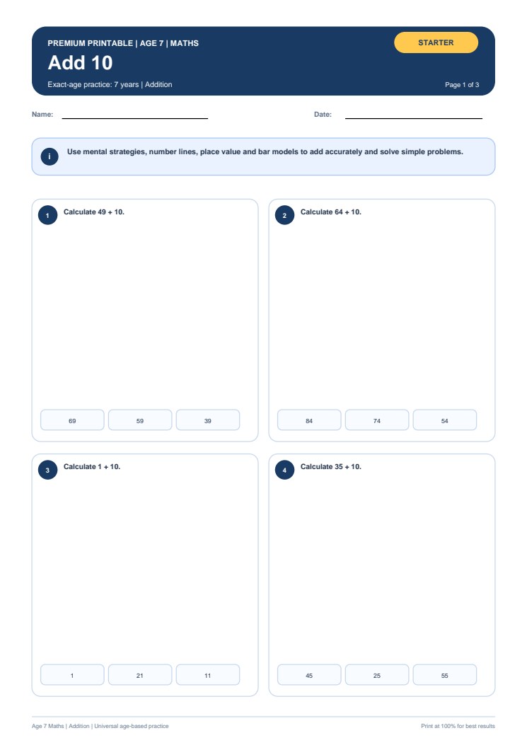 Add 10 worksheet preview