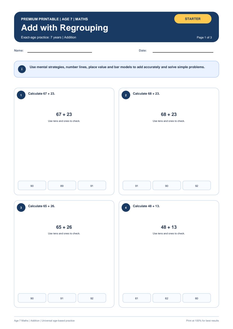 Add with Regrouping worksheet preview