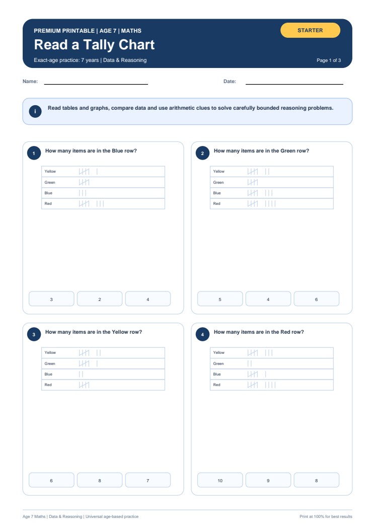Read a Tally Chart worksheet preview