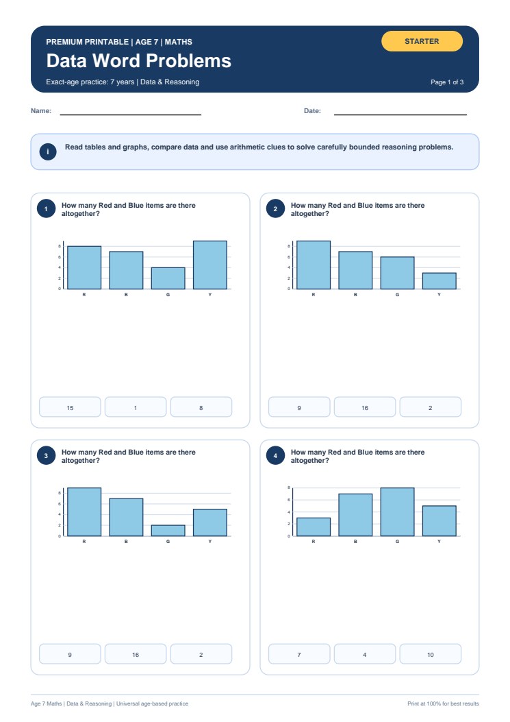 Data Word Problems worksheet preview