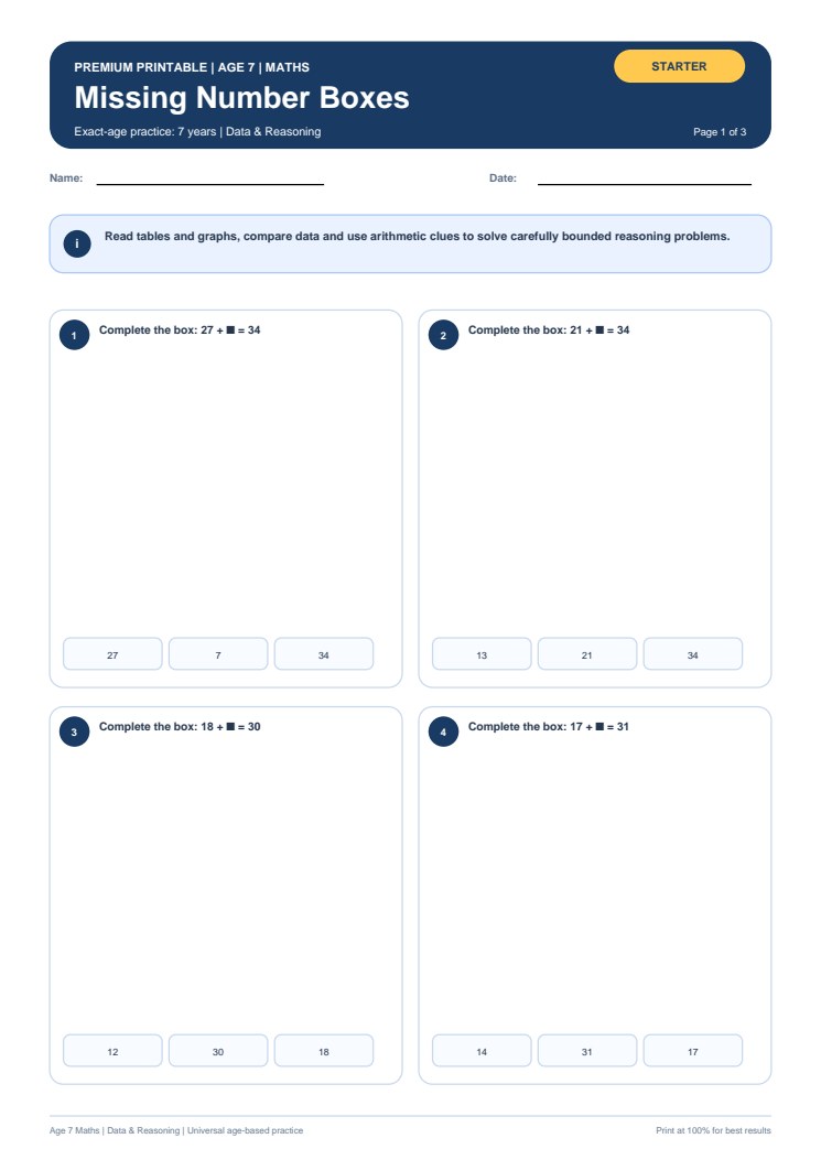 Missing Number Boxes worksheet preview