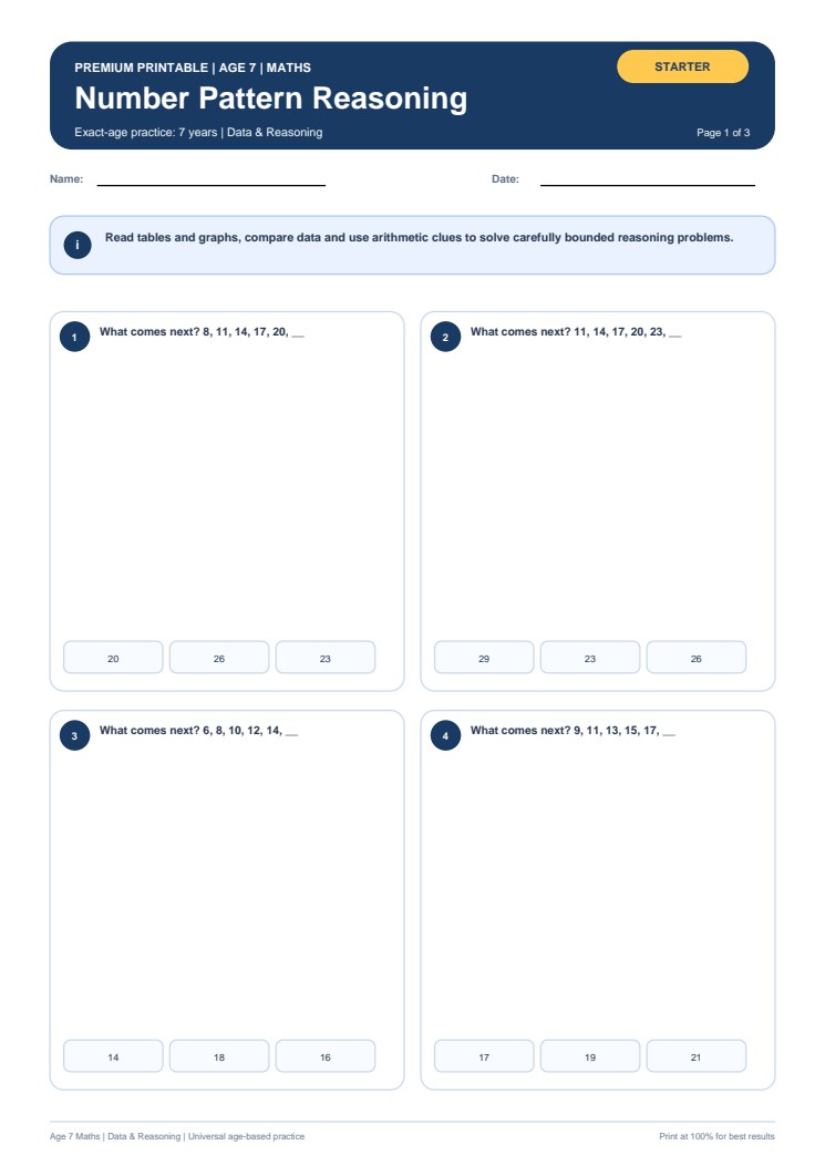 Number Pattern Reasoning worksheet preview