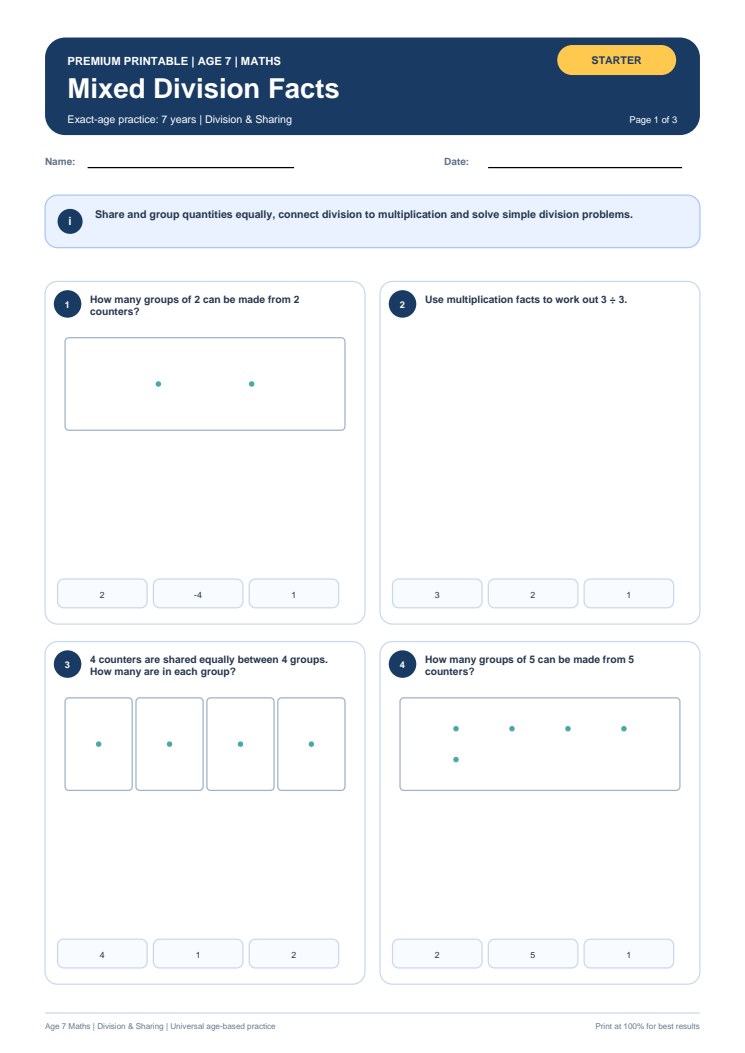 Mixed Division Facts worksheet preview