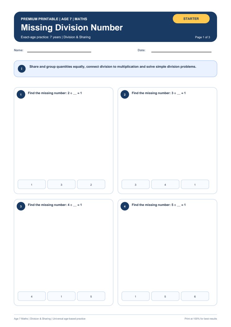 Missing Division Number worksheet preview