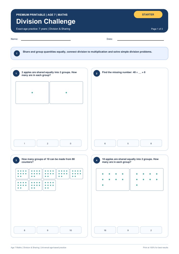 Division Challenge worksheet preview