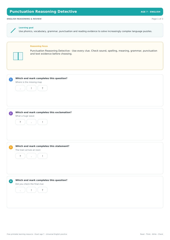 Punctuation Reasoning Detective worksheet preview