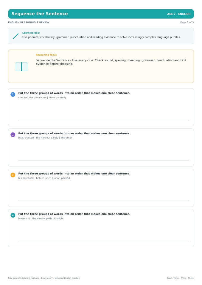 Sequence the Sentence worksheet preview