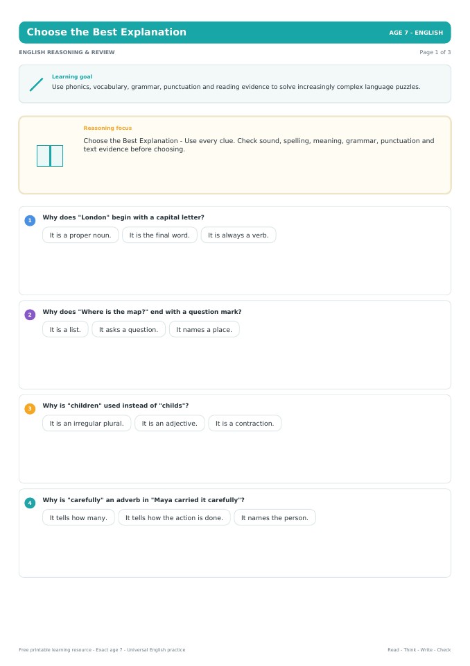 Choose the Best Explanation worksheet preview