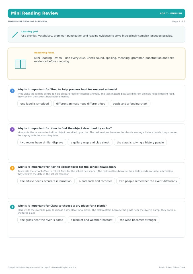 Mini Reading Review worksheet preview