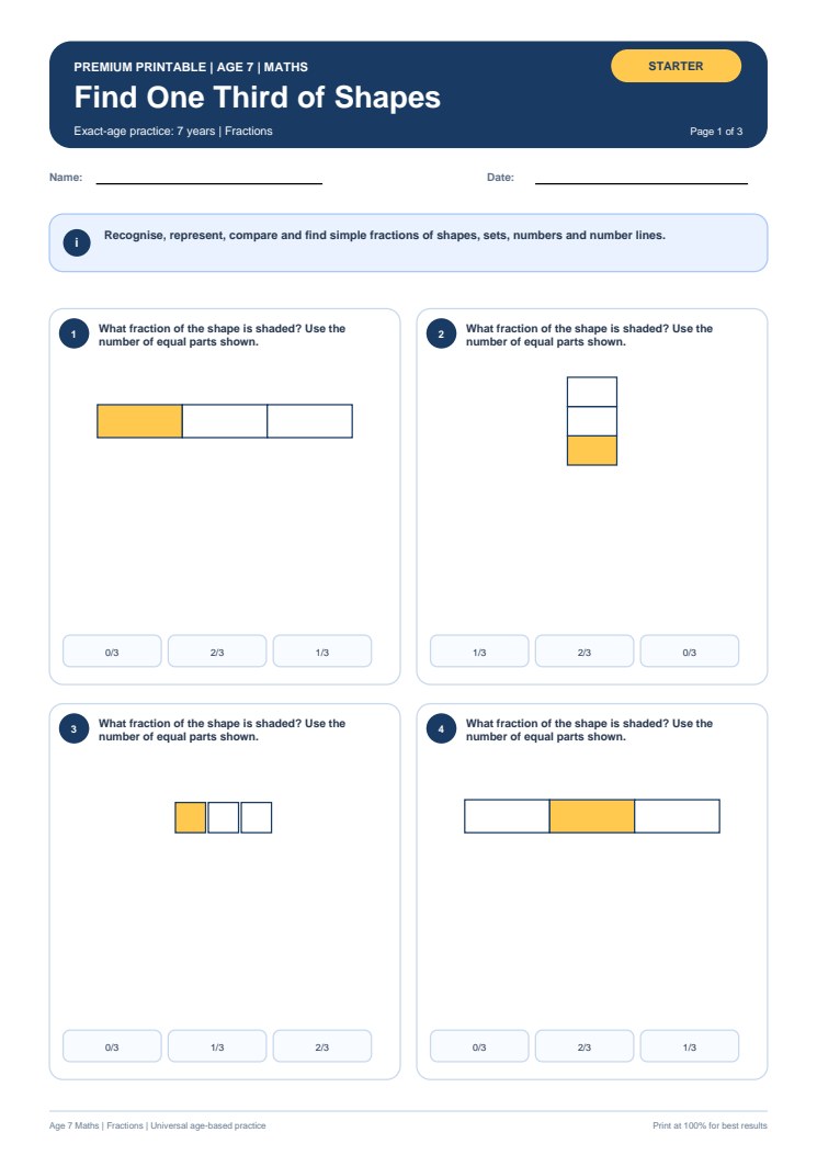 Find One Third of Shapes worksheet preview